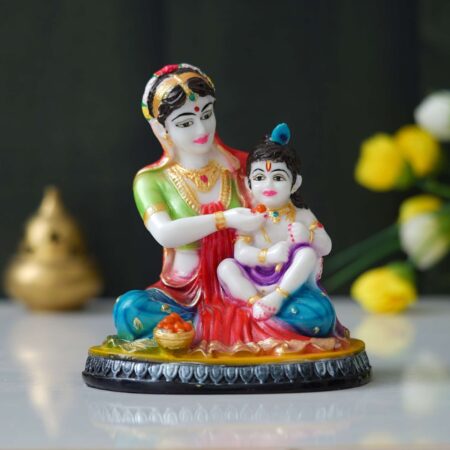 Hand-Painted Marble Yashoda and Krishna Statue (9 inches)